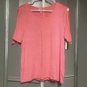 SILVERWEAR Cold Shoulder Pink Striped Top Petite Medium NWT